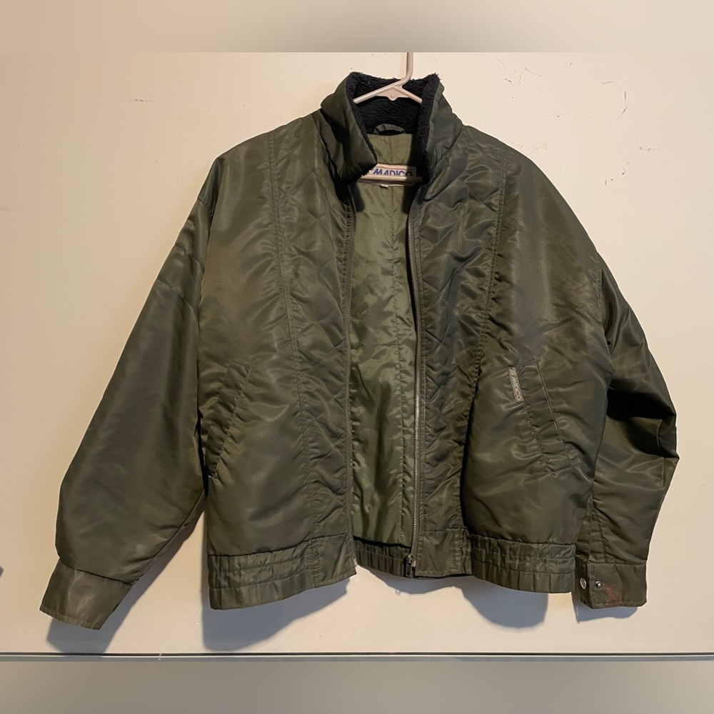 VTG Khaki Green Bomber Sports Jacket Medium - Madico Sports Preowned